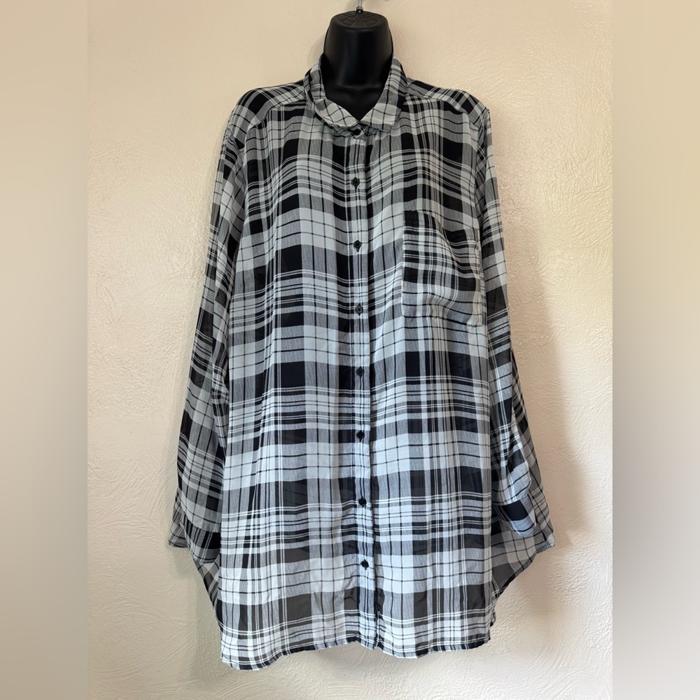 Old Navy see through Plaid Button-Down tunic Shirt